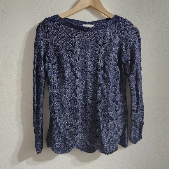 SOFT SURROUNDINGS Blue Open Knit Sweater - Picture 3 of 7